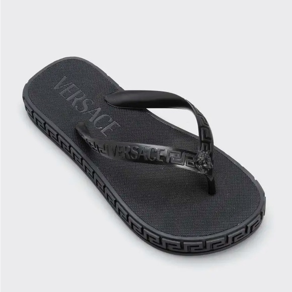 Versace Shoes - Versace Rubber Logo Platform Flip Flop Sandals